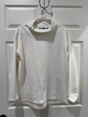 Lands’ End Waffle Cowl Neck Tunic Ivory Long Sleeve Top Size Medium